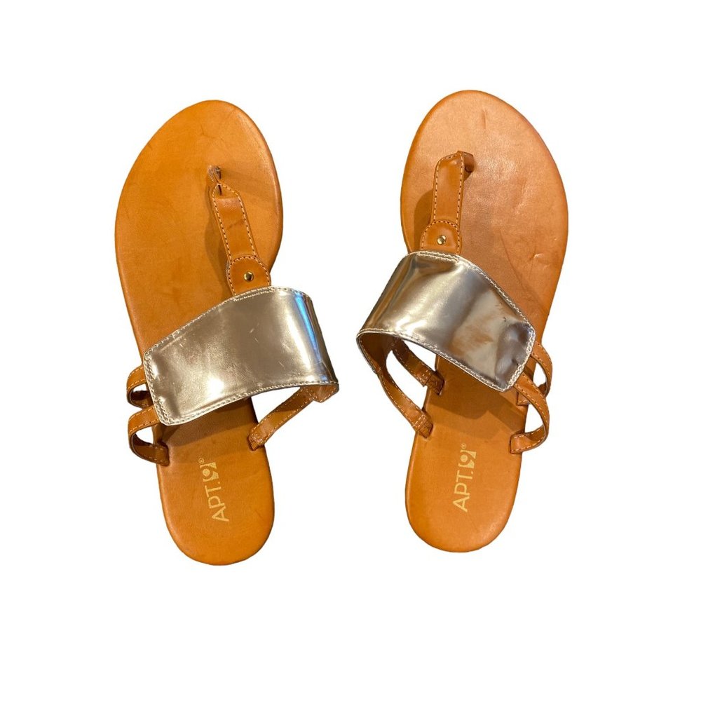 Apt. 9 Metal Cuff Flat Brown Thong Sandals Size Large 9/10